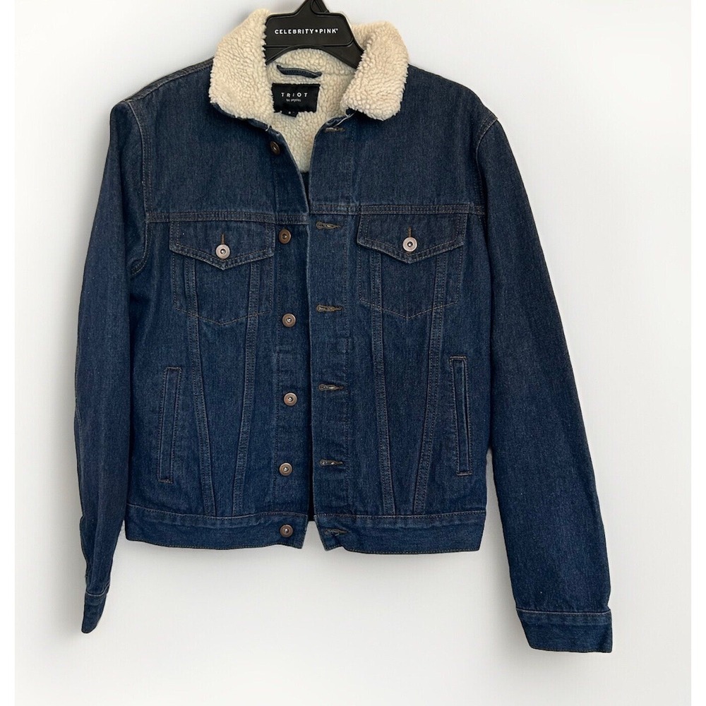 Triot Denim Sherpa‎ Trucker Jacket Retro Cowgirl Western Country Button Up S